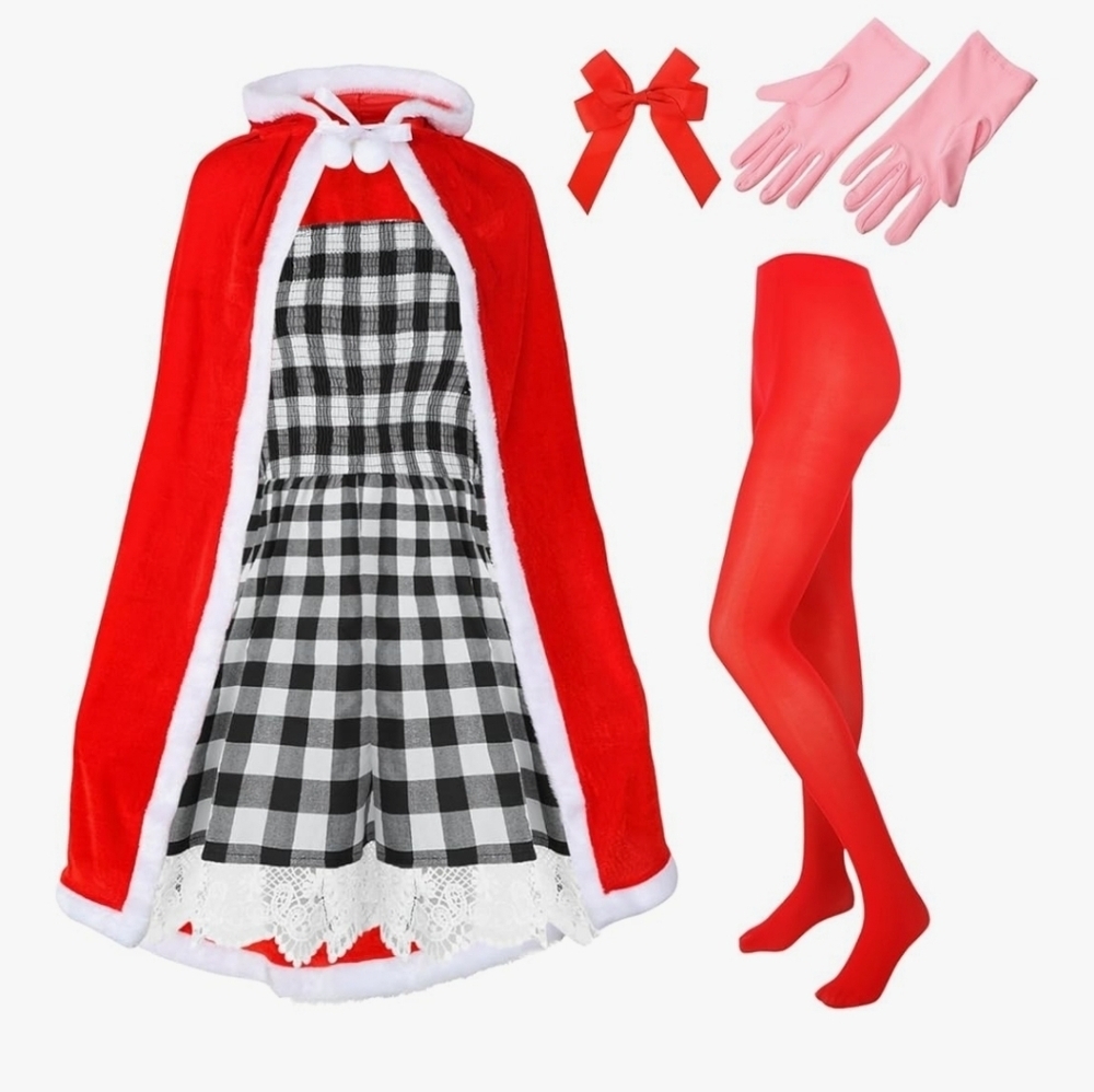 Black and White Checkered Costume Set with Red Velvet Cape NWOT
